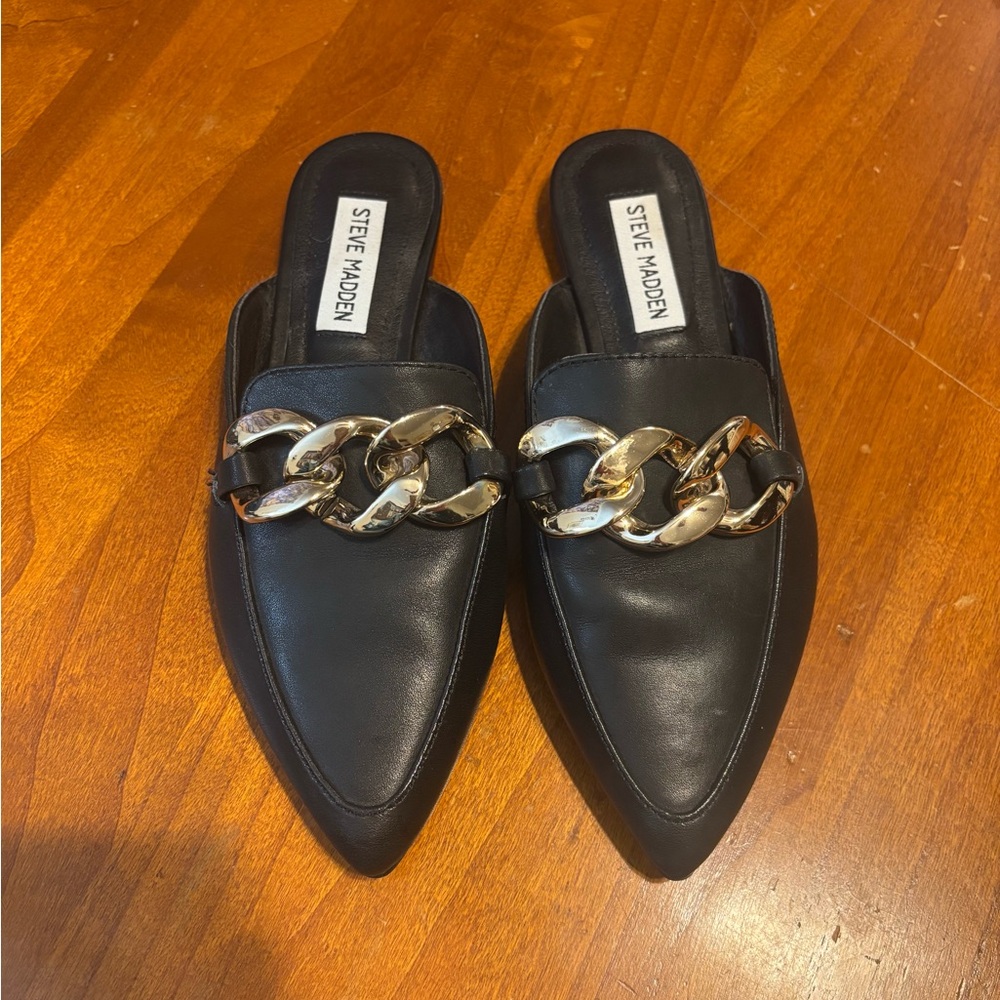 Steve Madden Black and Gold Women's Mules